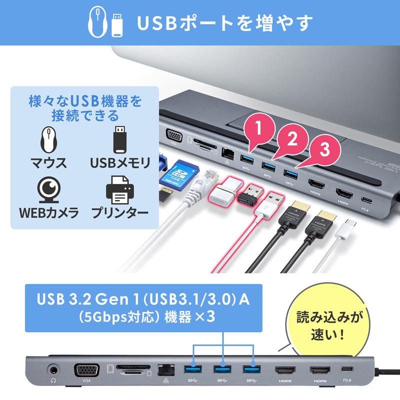 SANWA SUPPLY（サンワサプライ） ドッキングステーション USBタイプC